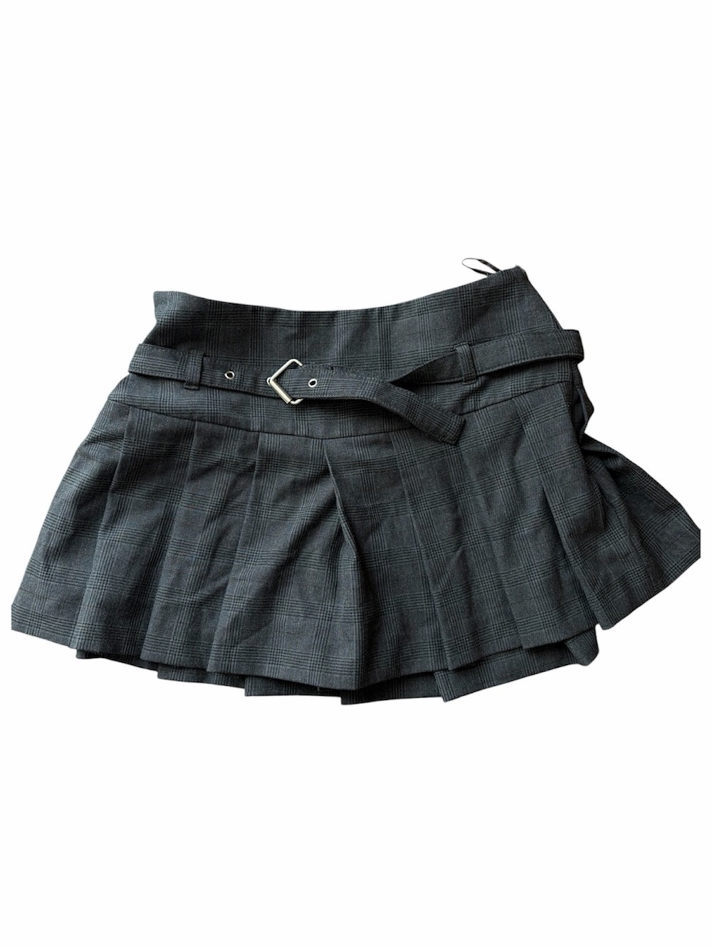 Zara Dark Grey Plaid Pleated Skort Belted Mini Skirt Built In Shorts Preppy Y2K